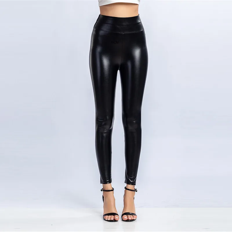 Winter-Pu-Leder-Leggings für Damen, warme Leggins, schwarze Samt-Leggins, hohe Taille, dehnbare, dünne Leggings in Übergröße – Detail 13
