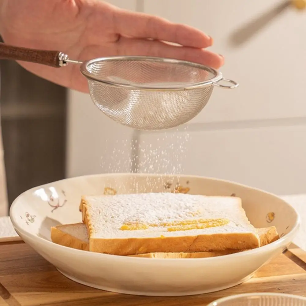 

Portable Fine Mesh Stainless Steel Matcha Sifter Walnut Wood Handle Hanging Soy Milk Filter Spoon Rust-Proof Tea Strainer Egg