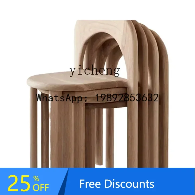French Style Solid Wood Chair Folding Chair Cream Wind Silent Wind Log Home Stackable Middle and Ancient Chair