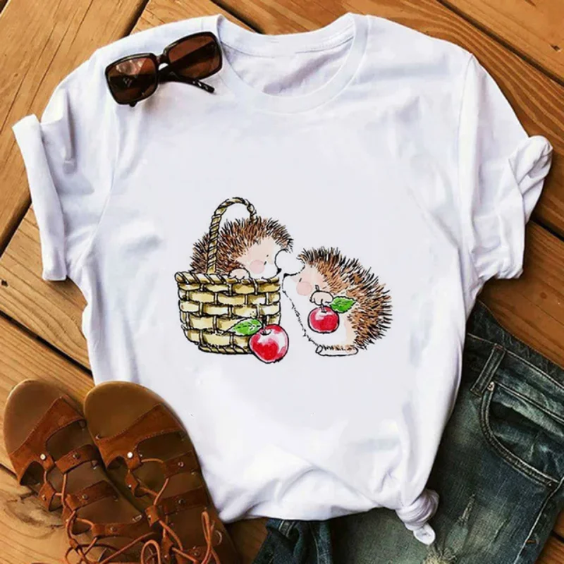 

Women's Short Sleeve T Shirt Cartoon Cute Little Hedgehog Print Series Large Size Leggings Fashion Cute Girl Crewneck T-shirts