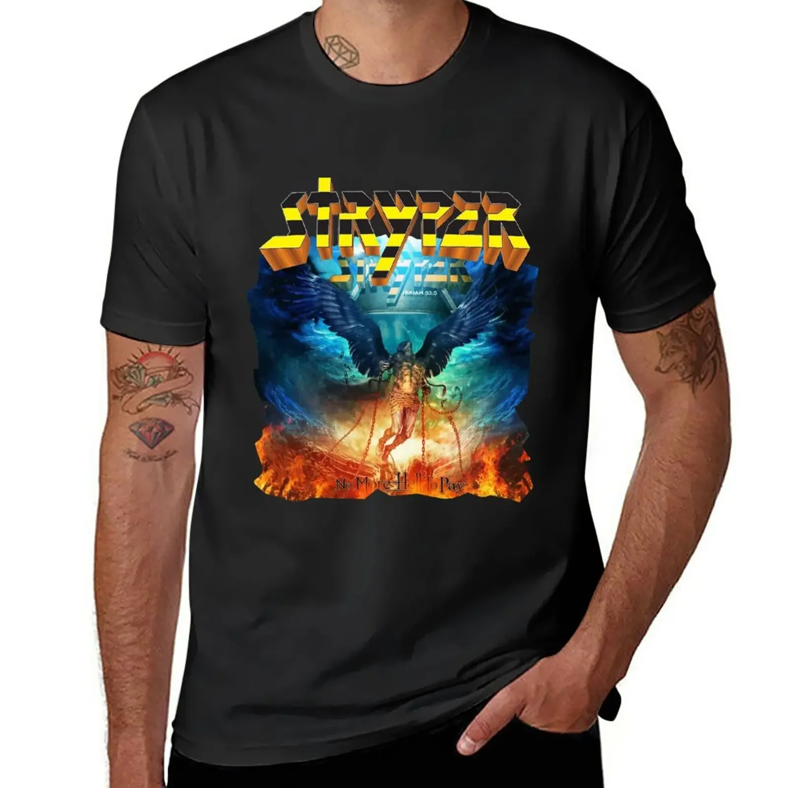 GabrielR Men_s Stryper No More Hell to Pay and Washed Denim Baseball T-Shirt anime clothes hippie clothes men clothes