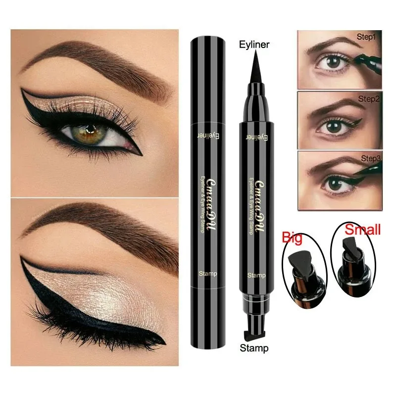 Big Seal Stamp Liquid Eyeliner ปากกากันน้ํา Fast แห้ง Black Eye Liner ดินสออายไลเนอร์เครื่องสําอางค์ Double-ended อายไลเนอร์