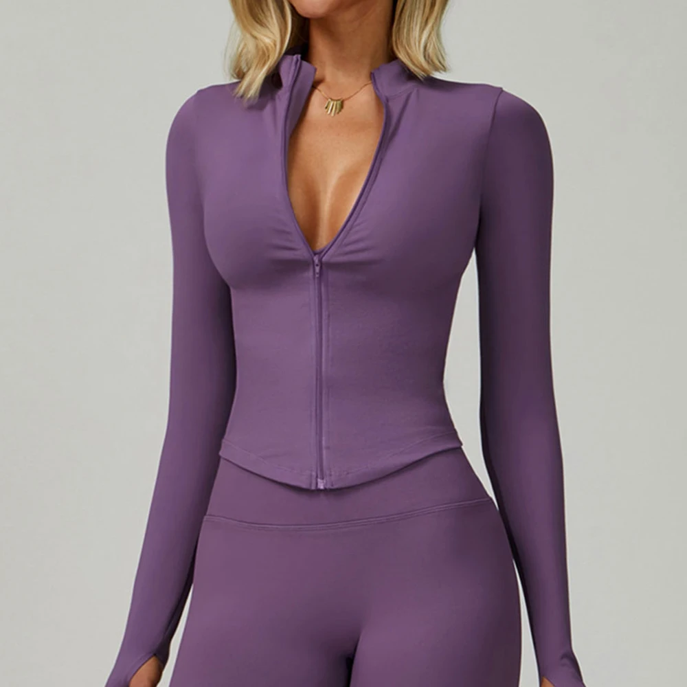 

Women Yoga Shirt Seamless Sport Jacket Long Sleeve Workout Coat Gym Clothing Fitness Training Yoga Sportswear With Thumb Holes