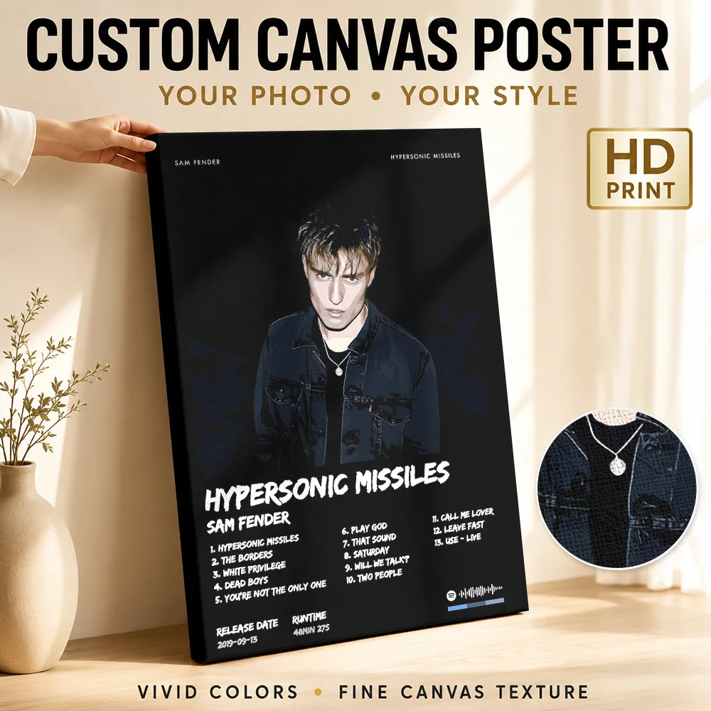 Sam Fender Hypersonic Missiles Framed Canvas Print Poster Grunge Style Wall Art With Personalized Photo For Study Ideal Fan Gift