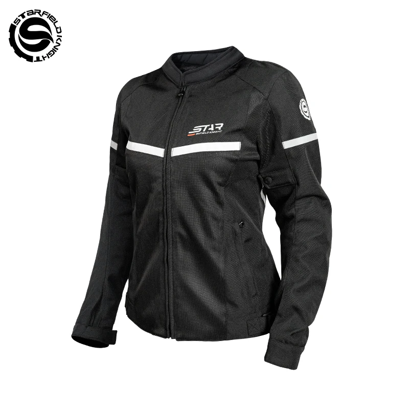 SFK Fashion Black&White Women's Motorcycle Jacket Summer Mesh Breathable Cycling Clothing Matching CE Certified Protective Gears