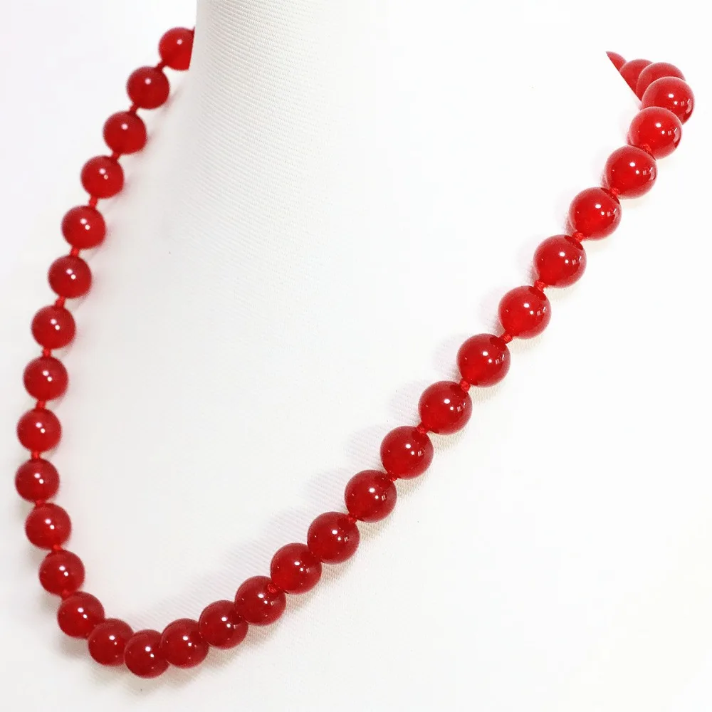 Charms red chalcedony jades unique women necklace 8,10,12mm round beads high grade gift fine chain jewelry 18inch