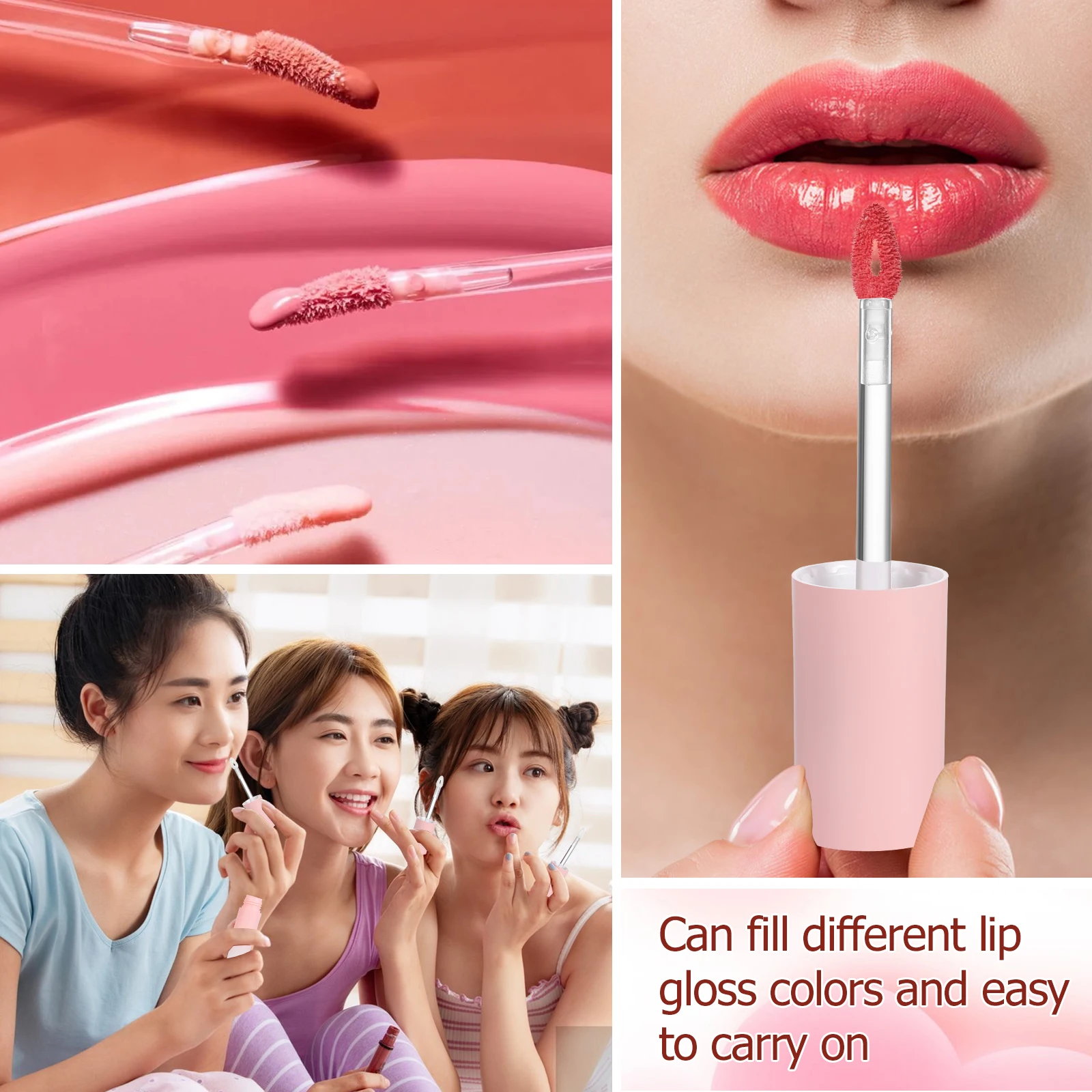 

8 Pcs Gradient Pink Empty Gloss Tubes Empty Lip Gloss Tubes Refillable Compact Fashionable Long Lasting Lip Balm Containers