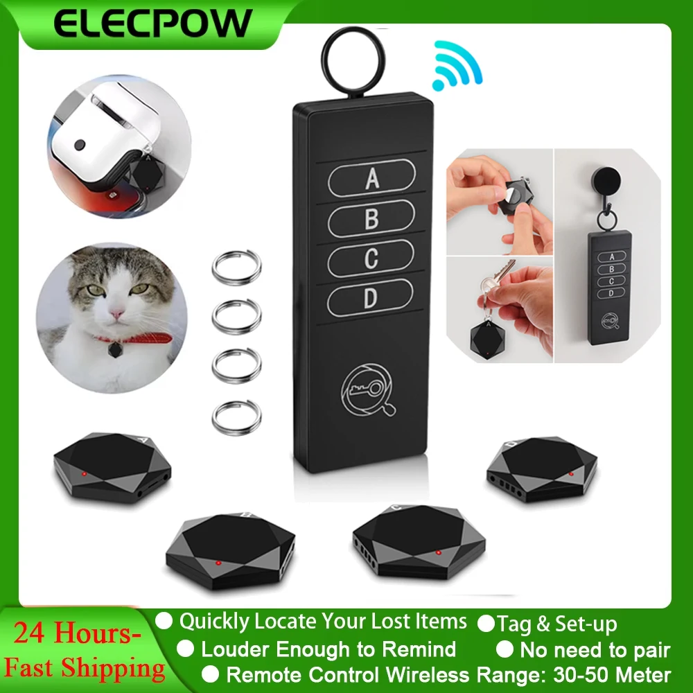 Elecpow Key Finder Locator Anti Lost Tracker Wireless Remote Control Item Item Tracker with 85DB Loud Beeping Sound 4 Receivers