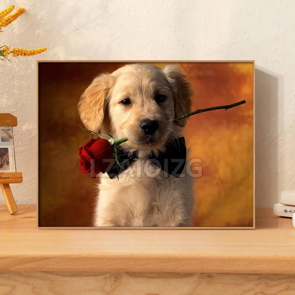 LZAIQIZG 5D DIY Diamond Painting Lovely Puppy Full Square/Round Diamond Embroidery Dog Animal Picture Rhinestone Home Decoration