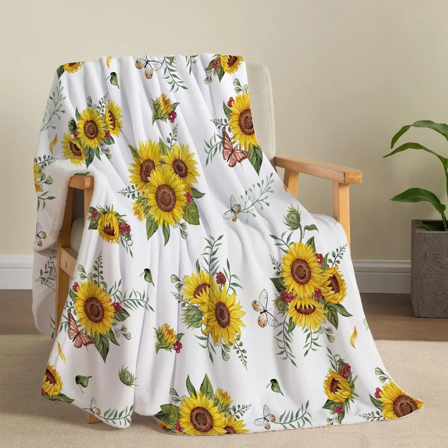 Wildflowers Floral Throw Blanket Botanical Floral Printed Blankets Soft Lightweight Fluffy Plush Fuzzy Bedding Sofa Travel
