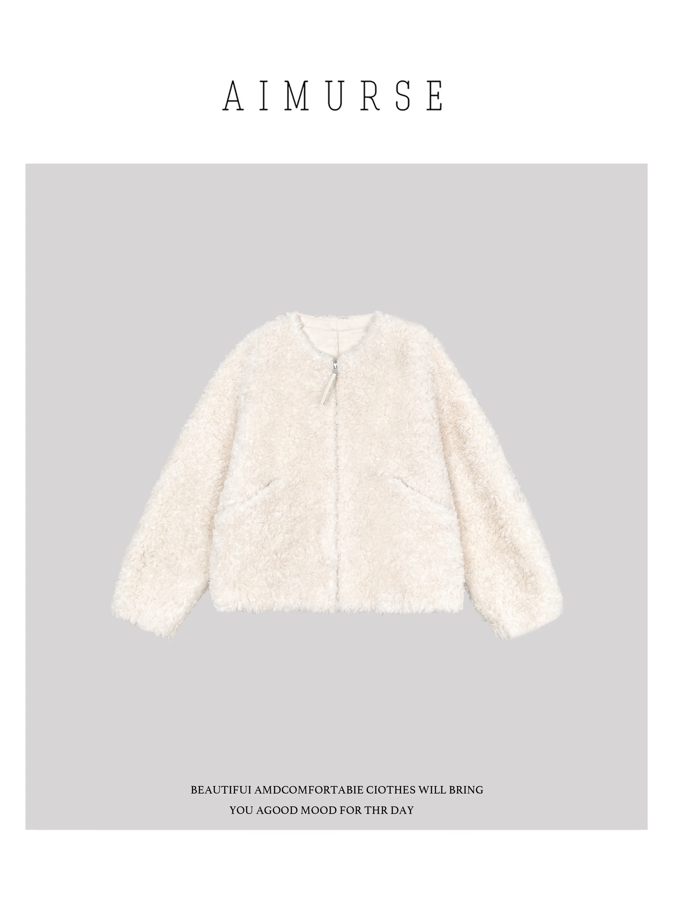 

Warm Furry ort Coat AIMURSE Winter 00 Woolen Casual Sle Zipper Closure Long Sve Stand Fit Women's Faion Outerwear