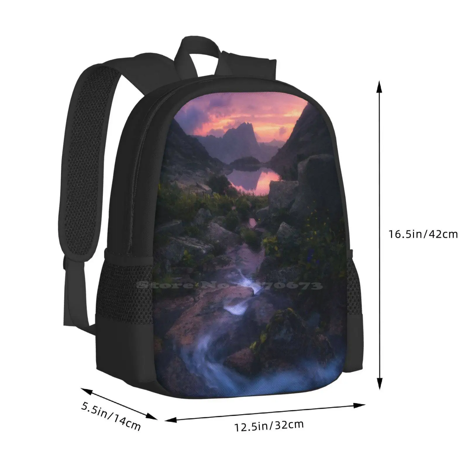 Stream Of Mountain Spirits School Bags For Teenage Girls Laptop Travel Bags River Stream Summer Landscape Mountains Rocks Lake