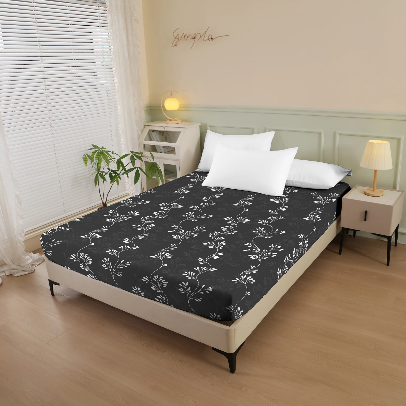Vine Floral Print Fitted Sheet 1-Piece Mattress Cover (Pillowcase Not Included) Multi-Color Options Polyester Fiber Rectangular Three-Dimensional Dirt-Proof Mattress Protector Polyester Five-Sided Wrap-Around Fitted Sheet Suitable for Bedroom Dormitory Guest Room Homestay All-Season Use Machine Washable