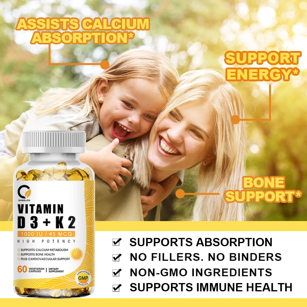 D3 + K2 Vitamine Voedingssupplement - Ondersteuning van botten en hartgezondheid, helpt het calciumstofwisseling te reguleren - 120 softgels