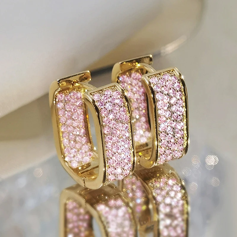 Huitan Koreanische Mode Ohrringe mit Zirkonia-Besatz für Damen, Metall in Silber/Gold, schlichte, vielseitige Ohrringe, angesagter Schmuck