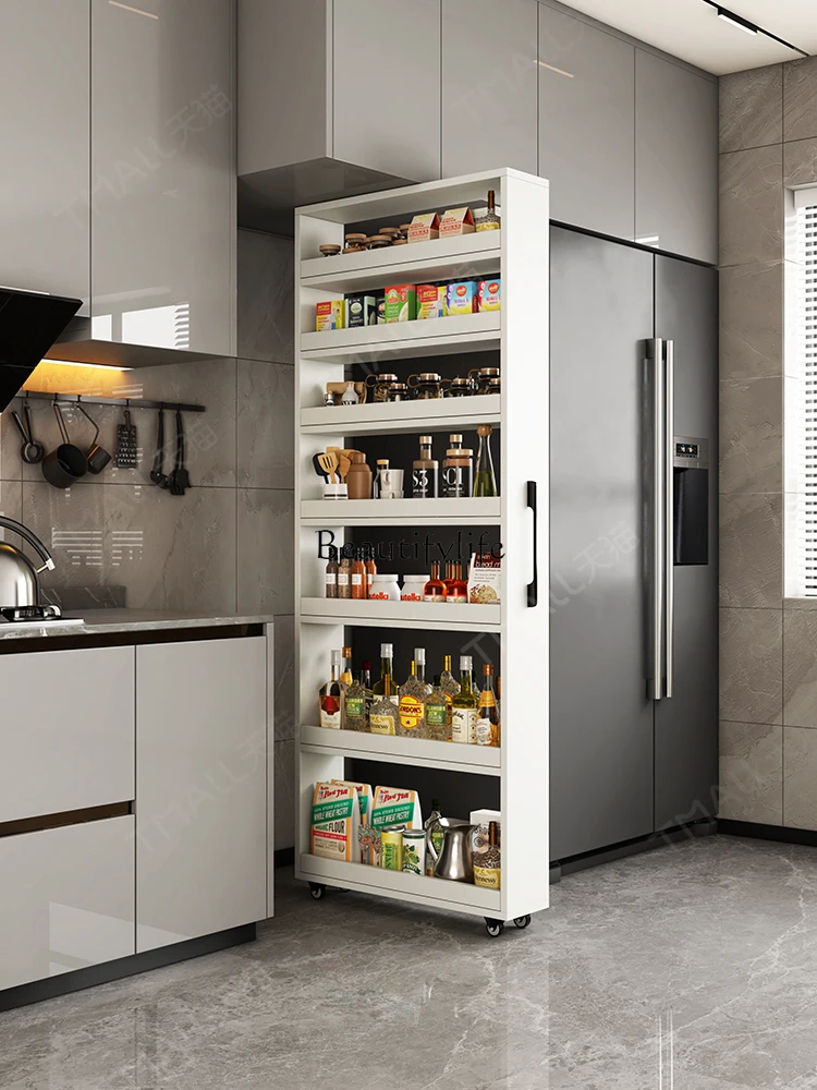 Kitchen Storage Extremely Narrow Sideboard Cabinet Refrigerator Gap Side Pull Cabinet Push and Pull Mobile