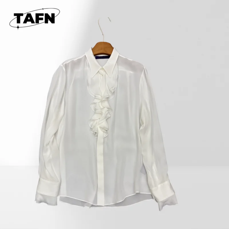 Damen-Hemd mit Puffärmeln aus 100 % Seide, quadratischer Ausschnitt, schicke Bluse, Damen-Blumenbluse, Chiffon-Langarm-Freizeithemd AI1594