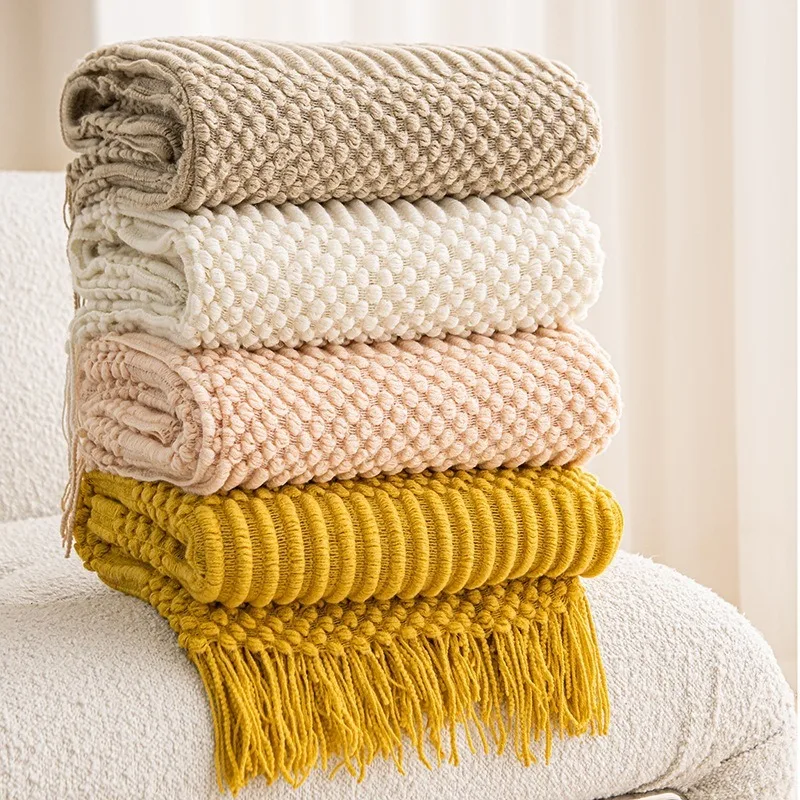 Multi-functional Cover Blanket Textured Throws Soft Lightweight Tassel Blanket Bed Sofa Comforter Thick Throws Home Room Decor