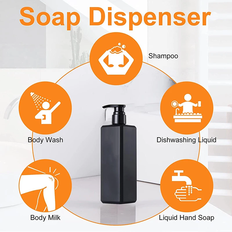 1/2/4pcs Bathroom Shower Soap Dispenser 500ml Plastic Bottle Pump Black Empty Liquid Container for Home Bathroom Supplies