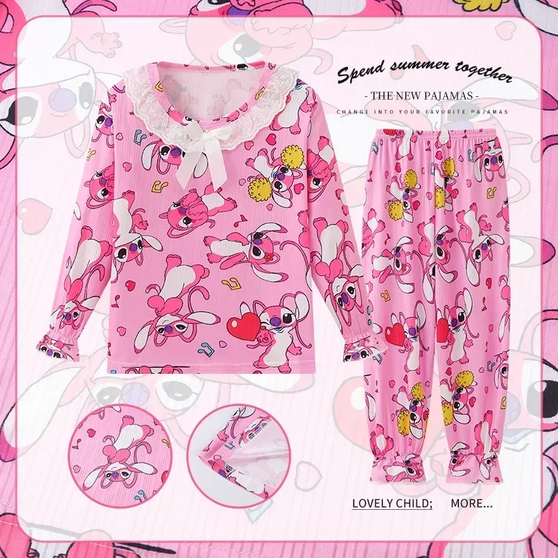 

Miniso 2024 Summer and Autumn Girls' Pajama Set Anime Cartoon Kids Set Lace Collar Long Sleeve Clothing Home Set Birthday Gift