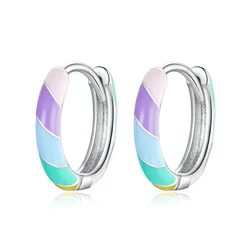 Minimalist Circle Rainbow Earring Silver Color Candy Colors Earrings Gift for Girl Statement Fasion Personalized Trend Jewelry