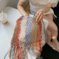 Bolsos de hombro de rejilla con borlas bohemias para mujer, Bolsos De Mujer tejidos de cuerda colorida, bolsos de señora hechos a mano, bolso de playa hueco de verano, monederos grandes