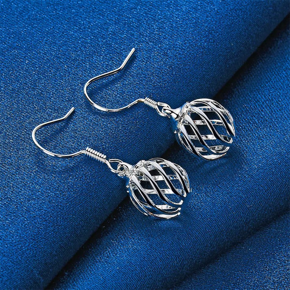 1 par de brincos de prata esterlina 925 requintados com pingente esférico oco para joias de casamento femininas acessórios de luxo