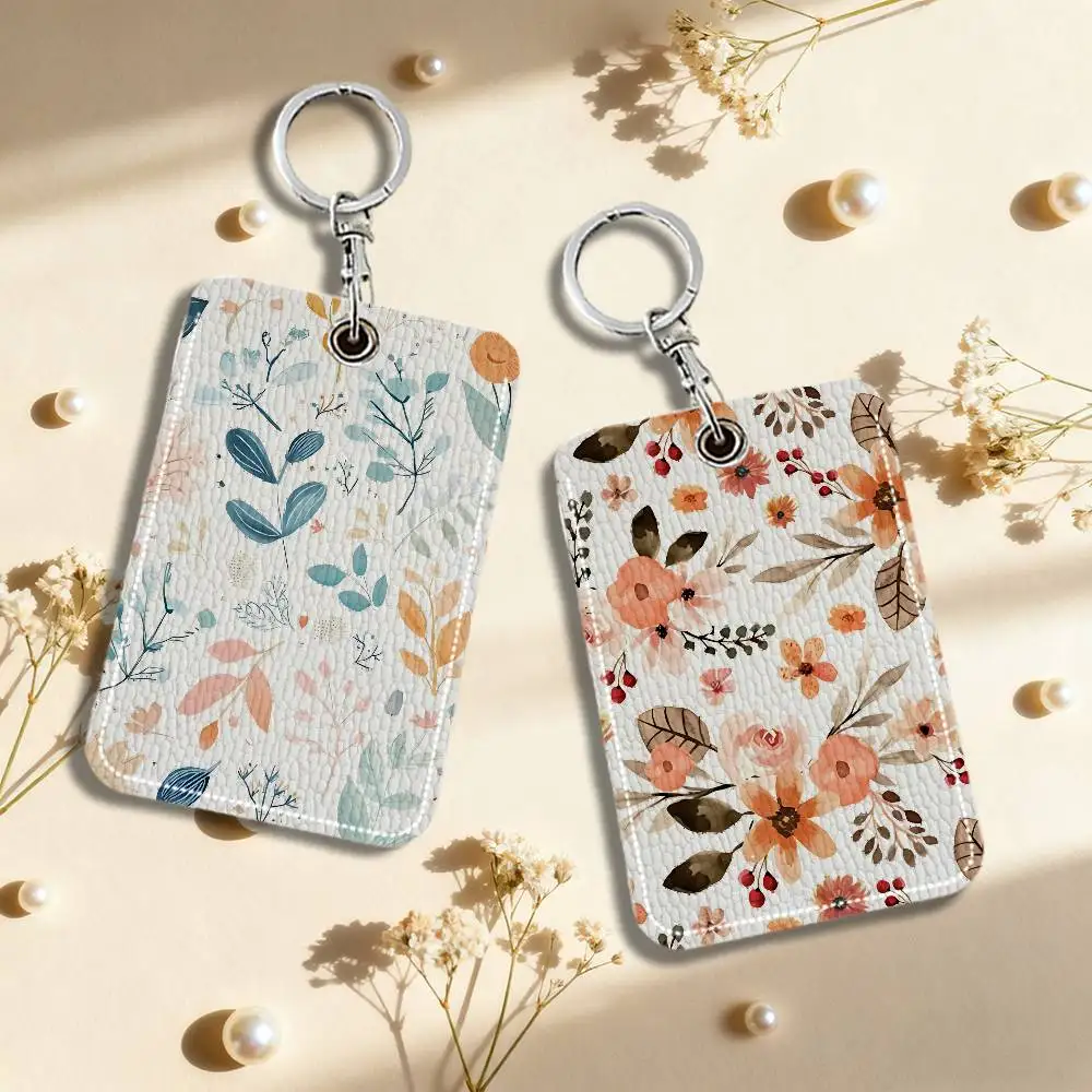 

Painted Floral Flower Card Holder Keychain Key Ring Door Lock Access Protective Case For Security Gift