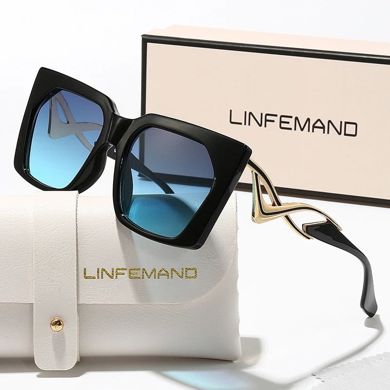 LINFEMAND Modische dekorative Sonnenbrille mit quadratischem Rahmen, UV400, einzigartige Metallbeindekoration, Sommer, Strand, Party, Tanz, Festival, Geschenk – Detail 8