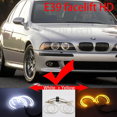 Двойной цвет, кольцо для BMW 5 серии E39 525i 528i 530i 540i Молочно-бело-желтый Switchback Хлопок Ангельские глазки свет