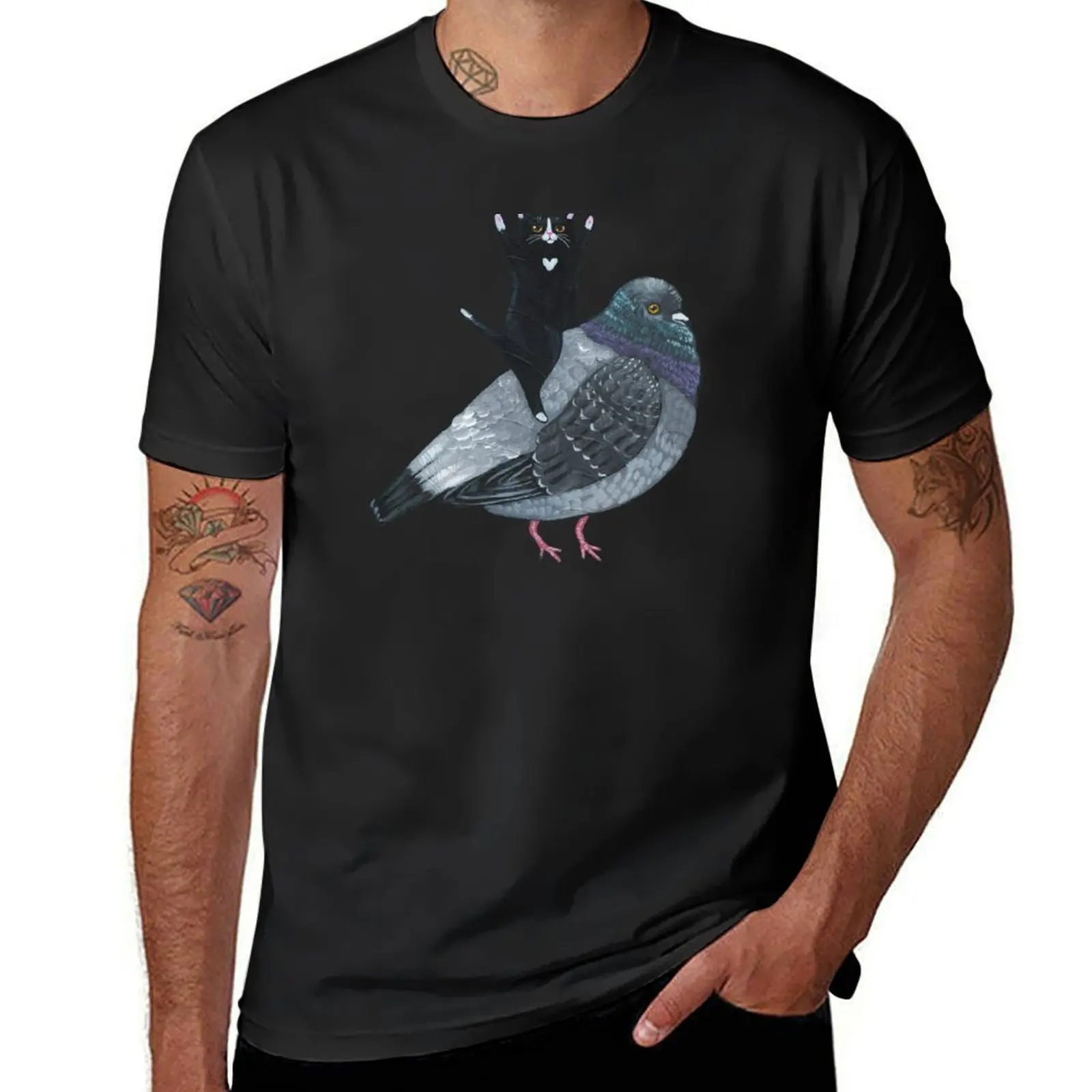 Pigeon Ride T-Shirt customizeds tops cute tops for a boy Men's cotton t-shirt