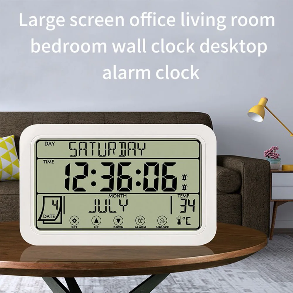 Large Number Electronic Wall Clock Student Alarm Clock Temperature Humidity Calenda Display Touch Setting Button Home Decoration