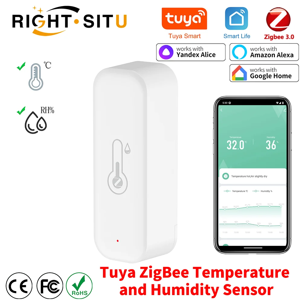 Tuya Zigbee 3.0  Temperature and Humidity Smart Home Thermometer Hygrometer APP Remote Alarm Work with Alexa Google Home