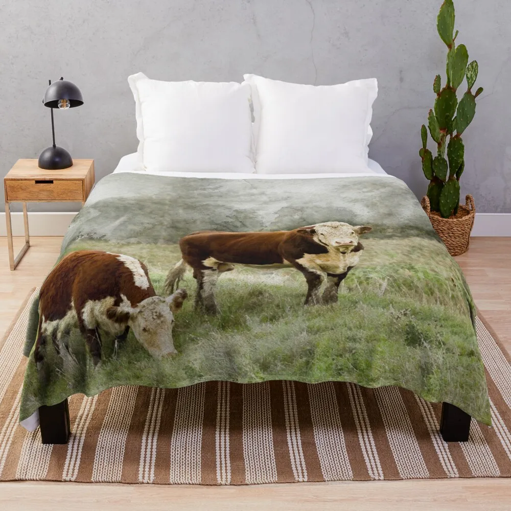 

Hereford Bull and Cow Watercolour Photograph Throw Blanket Luxury Thicken Blankets For Baby Nap Multi-Purpose Blankets