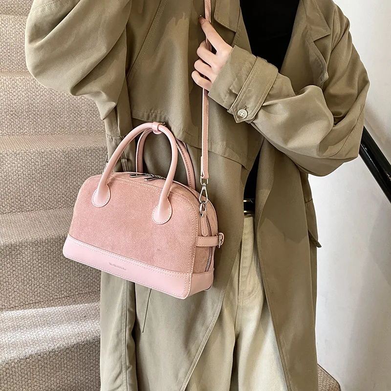 

2025 new popular frosted velvet small bag female niche crossbody bag fashionable hundred exquisite handheld Boston bags