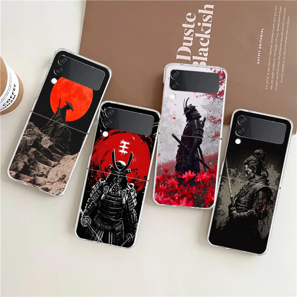 Transparent Phone Case For Samsung Galaxy Z Flip 3 4 5 6 7 Hard Folding PC Z Flip3 Flip4 Cover Japanese Bushido Samurai