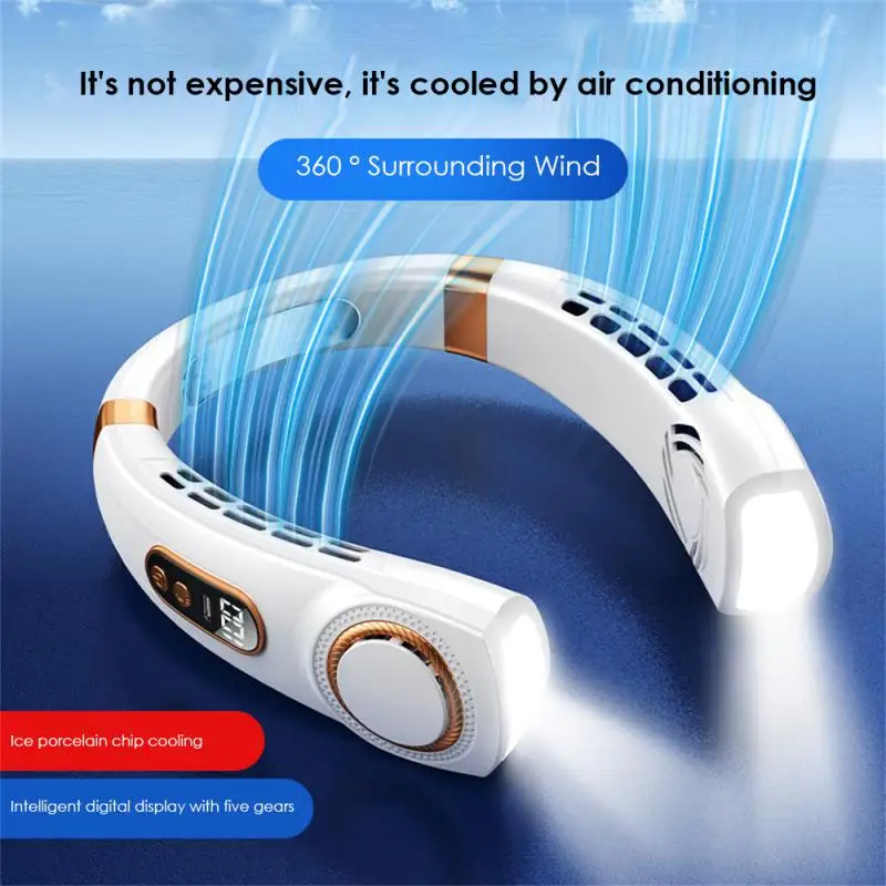 Body Sensing Cooling Fan Hanging Neck Fan Silent Large Wind Fan Mute Fan Summer Ice Porcelain Cooling Fan Neck Fan Mini Fan