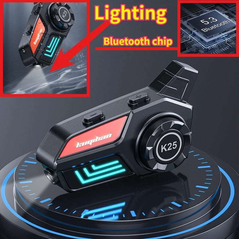 

Bluetooth-гарнитура для мотоциклетного шлема, полноразмерный/полуоткрытый шлем, длительное время работы от батареи, водонепроницаемая, с фонарем и креплением на ремень.