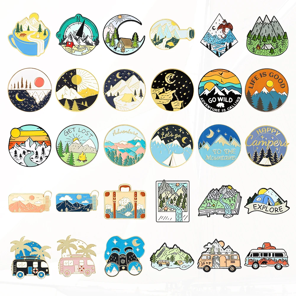 Mountain Peak Alloy Clothing Accessories Backpack Pin Badge Lapel Brooch Travel Pin Field Crossing Hiking Scenery Snow Scene