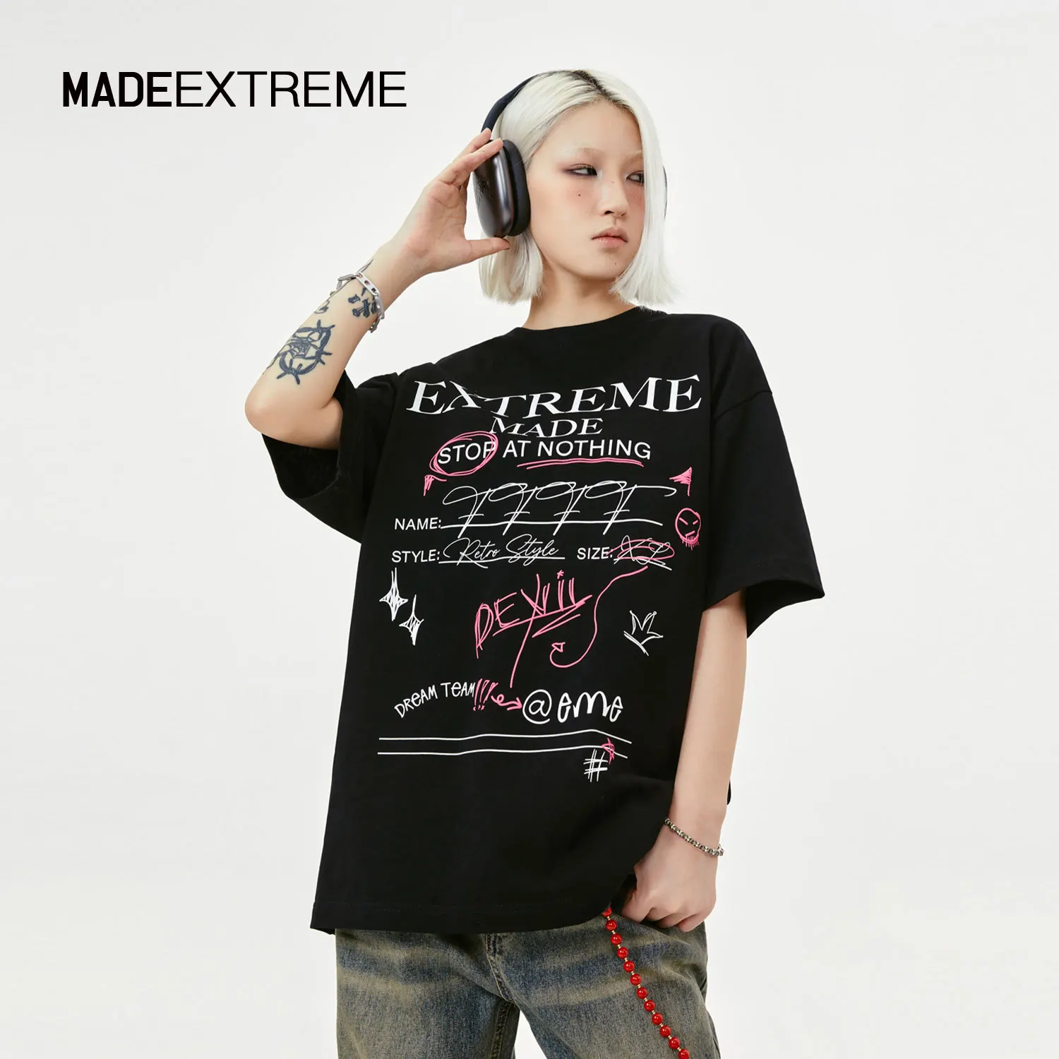 

MADE EXTREME Letter Printed Short Sleeve T-shirt Male Hip Hop Unisex Oversized Sports T-Shirts