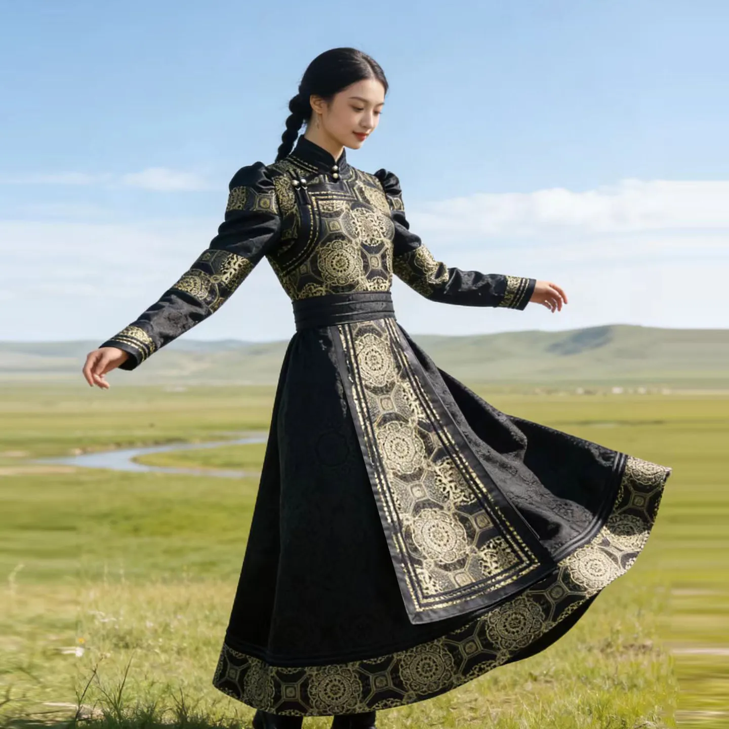Traje Mongol Feminino, Vestido Vintage de Minorias Orientais, Robe Tradicional da Mongólia, Traje de Dança para Performance em Palco FE056