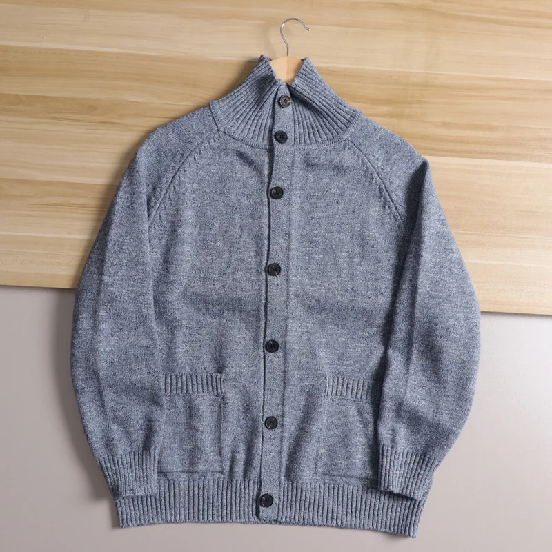 Cárdigan de punto nórdico de alta gama para hombre, abrigo largo con cuello alto, mezcla de algodón y lana, informal, Otoño Invierno, Faion Urban...