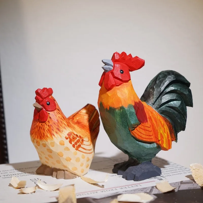 مزرعة الديك والدجاجة اليدوية الخشب النحت الريف تحت عنوان مكتب مكتب منزلي ديكور مجموعة DIY المشهد المنمنمات حلية