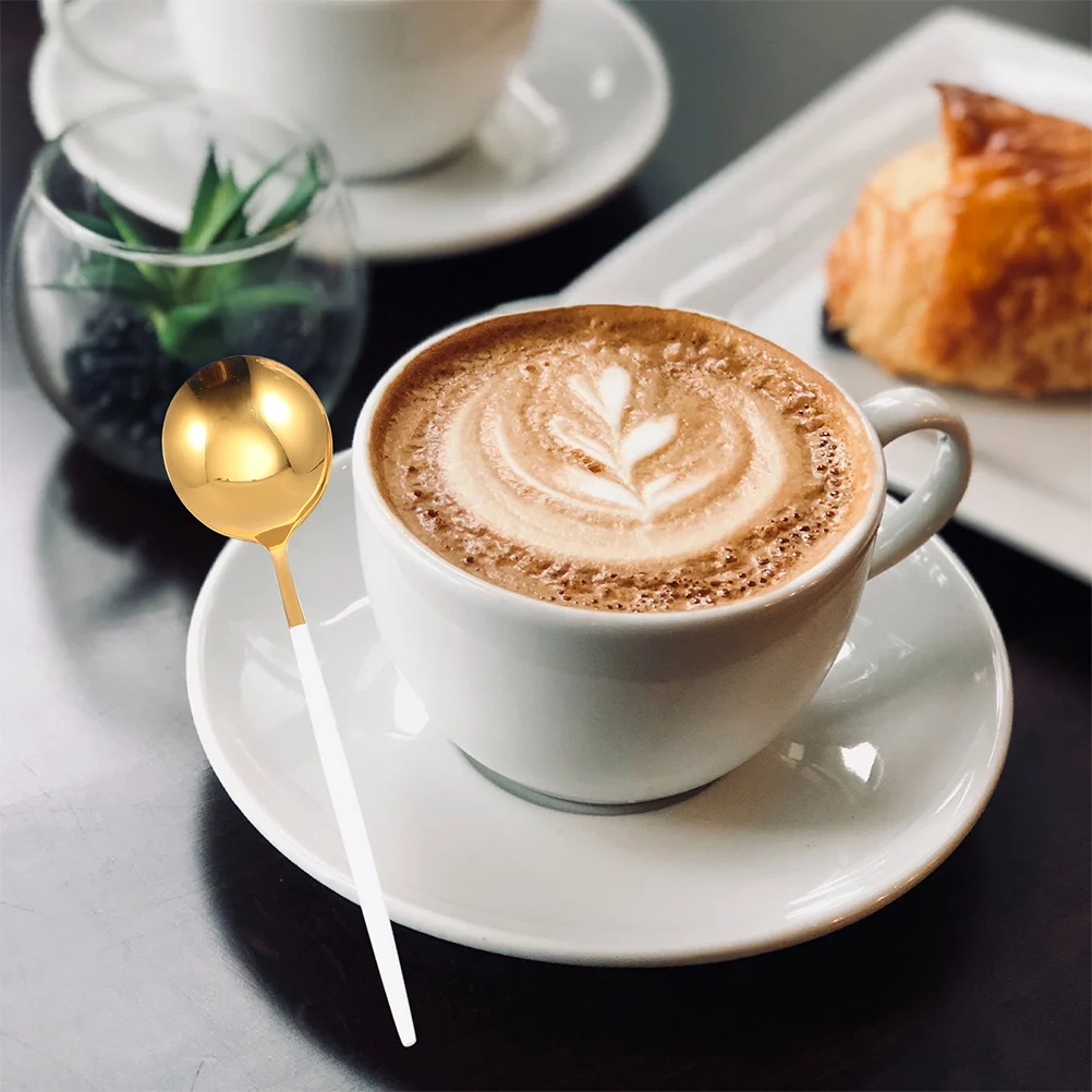 

5pcs Stainless Steel Round Spoon Small Soup Spoons Portable Coffee Kitchen Bar Utensils Easy Clean Western Food