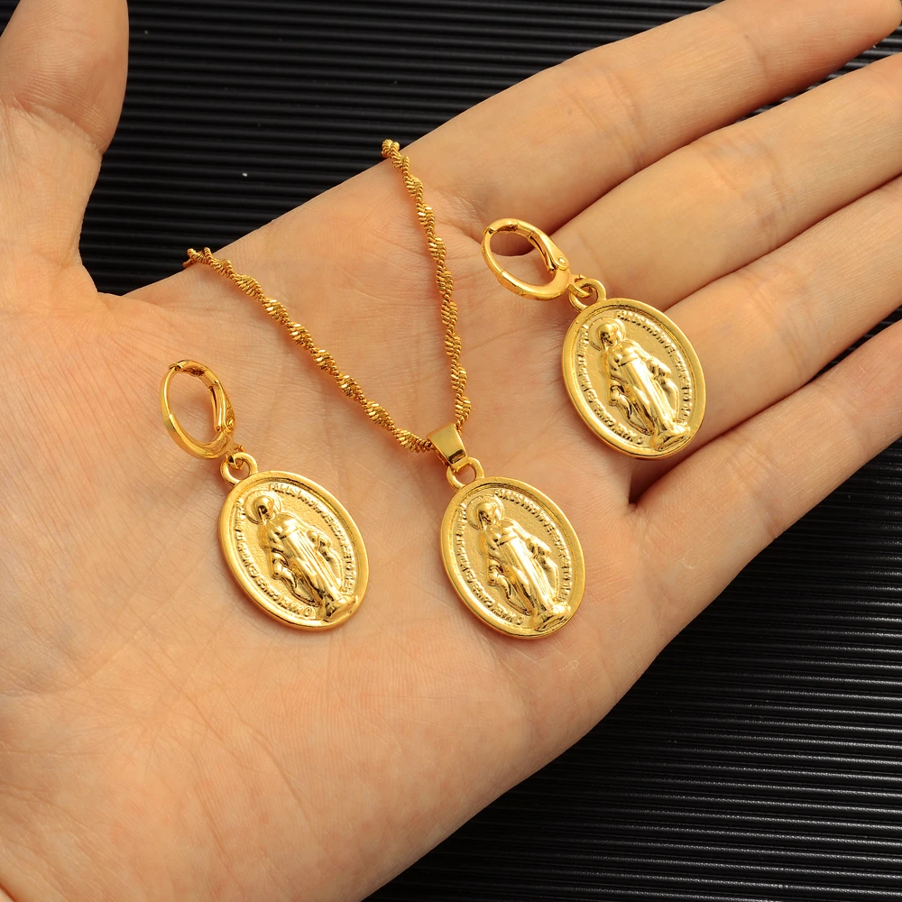 

Gold Color Dubai Bridal Jewelry Geometry Mary Earring Pendant Sets Women Girls Wedding Christmas Kids Gift