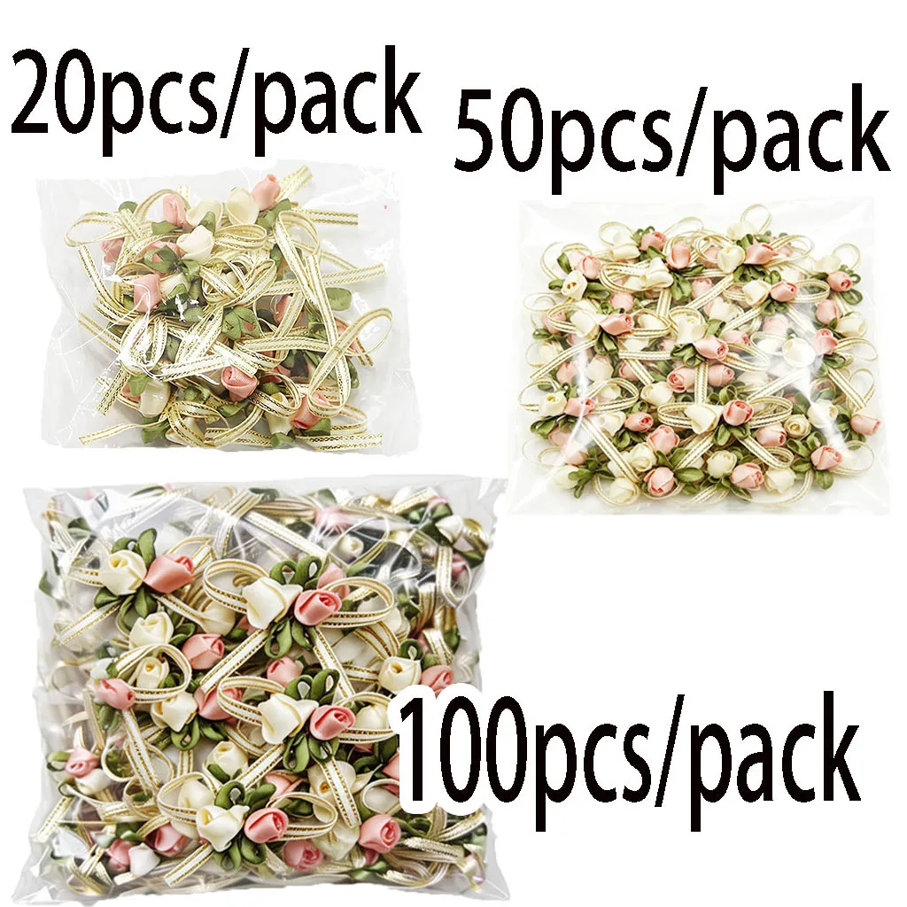 (20 Stück/50 Stück/100 Stück) 4,5cm Rosenknospen-Schleifen Weiß Rosa 2 Rosen-Schleifen Hochzeitsgeschenkbox Haaraccessoires Heimdekoration – Detail 6