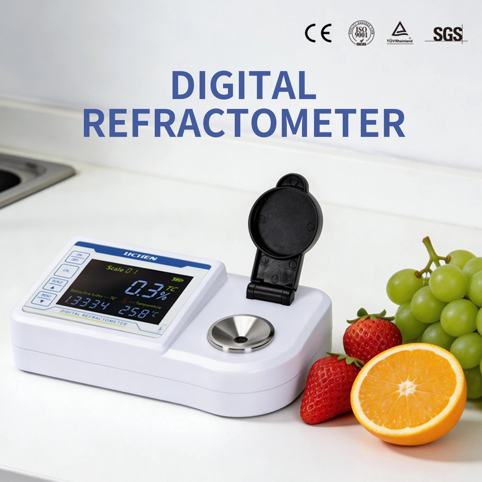 LICHEN DRT High Precision 94.0% Brix Digital Display Benchtop Brix Meter Refractometer Juice, Syrup, Honey Chemical Solutions