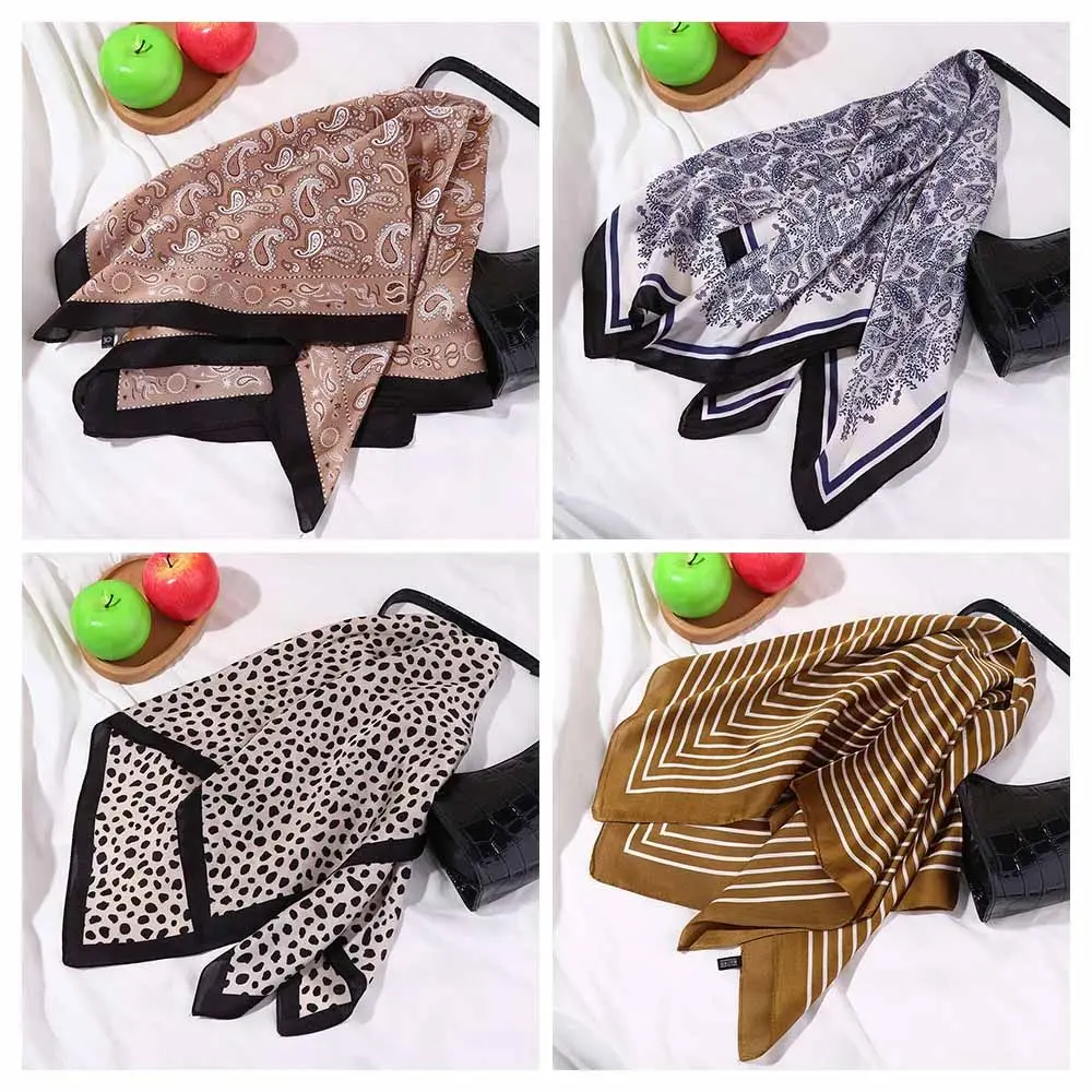 Zonnebrandcrème Sjaal Elegante Golf Punt Streep Print Bloem Haar Tie Band Hoofddoek Dames Zijden Sjaal Vierkante Sjaal