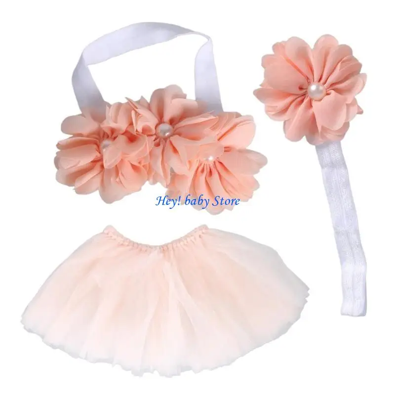 Q1FE Summer Newborn Headband Baby Girl Layer Ballet Dance Pettiskirt Outfit