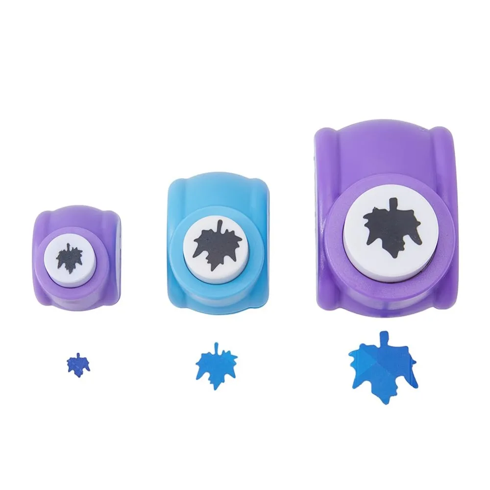 3Pcs 3 Sizes Maple Leaf Punches Set Craft Hole Punch Shapes Blue Purple Small Paper Puncher Plastic Alloy Crafting